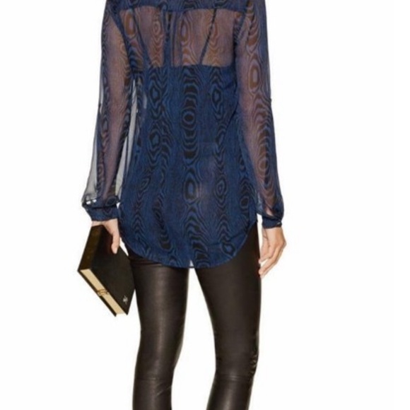 DVF sheer navy and black blouse. - Picture 2 of 4
